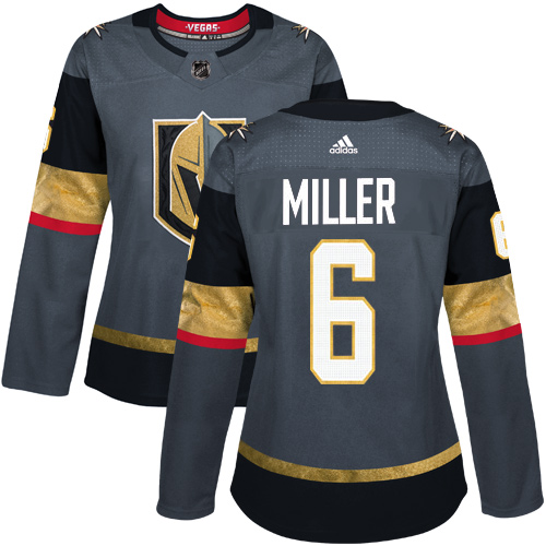 Adidas Vegas Golden Knights #6 Colin Miller Grey Home Authentic Women Stitched NHL Jersey